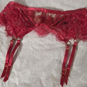 Honey Birdette Molly Scarlet Lace Garter Belt - Size Small
